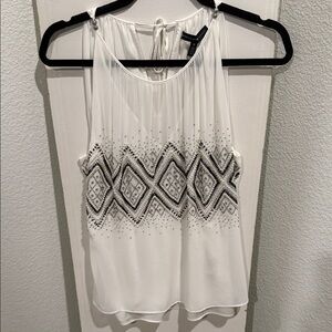 White House Black Market White Top with Black Geometric Design